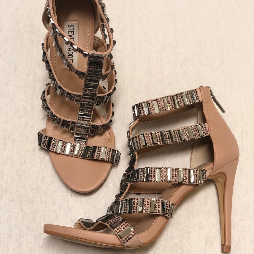 Tan Jeweled Strappy Steve Madden High Heels